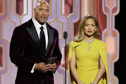 دواين جونسون يشارك في تقديم إحدى جوائز حفل &quot;جولدن جلوب&quot; 2016 مع جينيفر لوبيز