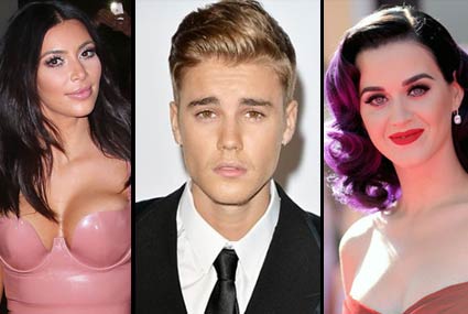 كاتي بيري وجستين بيبر وكيم كاردشيان