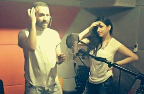 مروة نصر وكريم محسن أثناء التسجيل 