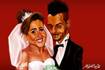 العروسان مي كساب وأوكا l بريشة: عمرو الصاوي