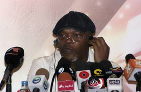 صامويل جاكسون أثناء المؤتمر الصحفي