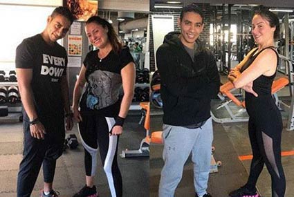 نيرمين الفقي‎ مع مدربها قبل وبعد خسارتها للوزن.