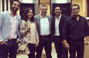 صورة لإيمي سمير غانم وحسن الرداد وكريم فهمي أثناء اللقاء