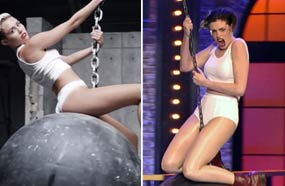 آن هاثاواي تقلد مايلي سايرس في أغنية Wrecking Ball