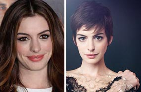 آن هاثاواي بشعرها القصير الذي اضطرت إلى قصه من اجل دورها في فيلم " Les Misérables " ثم غيرت لونه إلى الأشقر في حفل "Met" ثم عادت للونه البني مرة أخرى