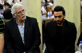 تامر حسني وطارق النهري في عزاء خالد صالح