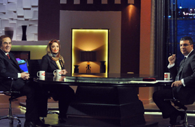 عمرو الليثي خلال حواره مع محمود ياسين وشهيرة في &quot;بوضوح&quot;