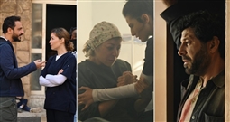 منة شلبي وإياد نصار والمخرج بيتر ميمي في كواليس تصوير مسلسل (تحت الحصار)