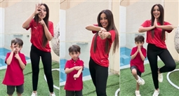 رنا سماحة ونجلها يؤديان احتفالات اللاعبين
